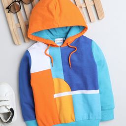 BUMZEE Cotton Knit Full Sleeves Hooded Sweatshirt With Color Block Design - Multicolor-image-67