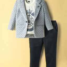 Dapper Dudes Full Sleeves Abstract Printed Blazer With Tee & Pant Set - Navy Blue-picture-17