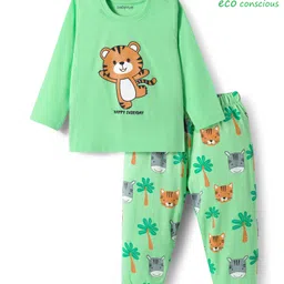 babyoye Babyhug 100% Cotton Knit Full Sleeves Night Suit With Animal Print -Light Green-picture-4