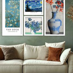 Kotart White & Blue 4 Pieces Wooden Floral and Botanical Wall Arts-picture-49