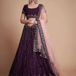 DIVASTRI Embroidered Thread Work Semi-Stitched Lehenga & Unstitched Blouse With Dupatta-19