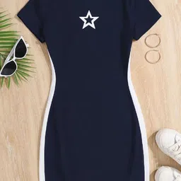 Kidotsav Girls Stars Print Round Neck Bodycon Dress-picture-13