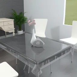 TANLOOMS Transparent & Silver Toned Waterproof 6-Seater Table Cover-image-89