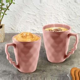 Urban Chef Pink Ceramic Prism Microwave Safe Coffee Mug With Handle (0.225 L) - Set of 2-image-57