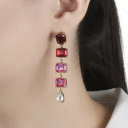 Lilly & Sparkle Gold-Toned Red, Pink, and White Stone Studded Dangler Earrings-image-11