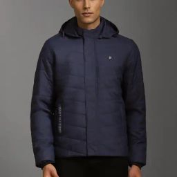 Louis Philippe Navy Regular Fit Quilted Hooded Jacket-33