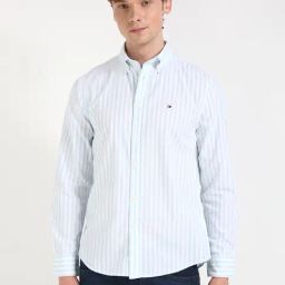 Tommy Hilfiger Sweet Blue & Optic White Cotton Regular Fit Striped Shirt-image-53