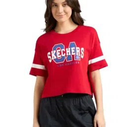 Skechers Red Cotton Regular Fit Logo Printed T-Shirt-picture-39