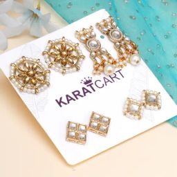 Karatcart Handcrafted Kundan Dangler & Stud Earrings - Set of 4-8