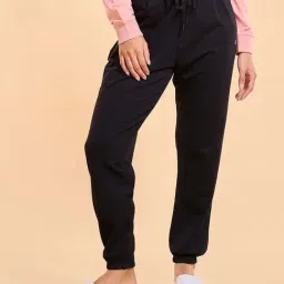 Enamor Jet Black Cotton High Rise Joggers-image-82