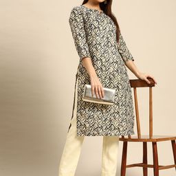 Anouk Women Navy Blue & Beige Floral Printed Kurta-19