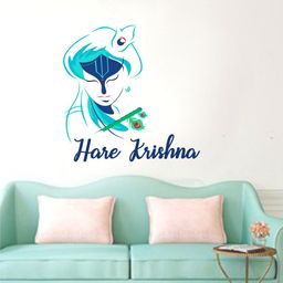 rawpockets Blue & White Krishna with Flute PVC Vinyl Wall Stickers-19