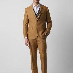 Van Heusen Brown Slim Fit Texture Three Piece Suit-image-11