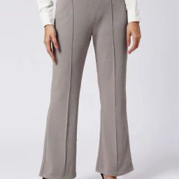 FITHUB Grey Relaxed Fit High Rise Bootcut Trousers-image-69