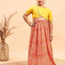 StyloBug Girls Yellow Cotton Printed Lahnga Choli-picture-35