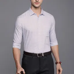 Louis Philippe Men Grey Slim Fit Checked & Textured Opaque Premium Cotton Formal Shirt-image-55
