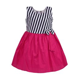 Wish Karo Girls Pink Colourblock Striped Dress-picture-49