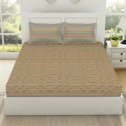 Spaces Gypsy Abstract Beige 144 TC Cotton Double Bedsheet With 2 Pillow Covers-image-20