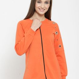 Belle Fille Women Orange Solid Sweatshirt-27