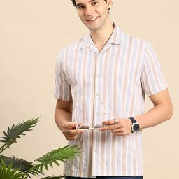 Mast & Harbour Men Relaxed Striped Cuban Collar Casual Shirt-image-68