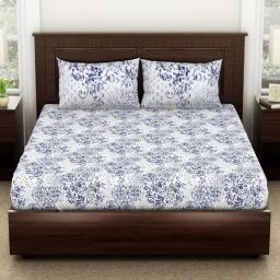 Spaces Evoke Abstract Blue 144 TC Cotton Double Bedsheet With 2 Pillow Covers-23