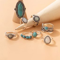 Jewels Galaxy Set of 8 Silver Plated Contemporary Finger Ring-5