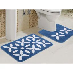 Saral Home Blue Cotton 1416 GSM Bath & Contour Mat Set-image-81