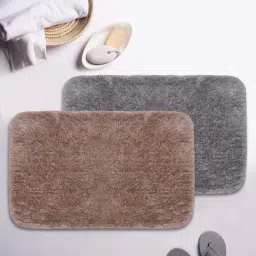 BIANCA Ultra-Soft Fluffy Bath Mat With Non-Slip Rubber Backing -2pc Medium (plush) solid-grey-9