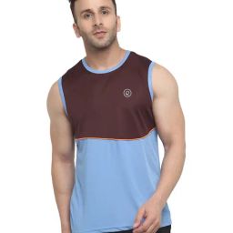 Chkokko Brown & Blue Regular Fit Colour Block Sports T-Shirt-image-47