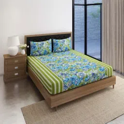 Swayam Vedic Green & Blue Pure Cotton 144 TC Double Bedsheet Set-18