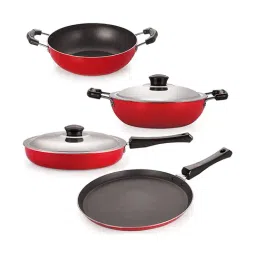 Nirlon Non-Stick Red Aluminium Non-Toxic Cookware Combo Set with Steel Lid-10