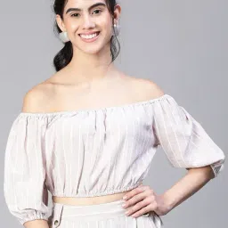 Oxolloxo Beige Cotton Striped Crop Top-picture-7