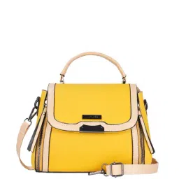 Luvoksi Yellow & Beige Solid Medium Handbag-35