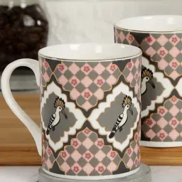 India Circus Pink & Grey Ceramic 11.2 cm Milk Mug (0.36 L) - Set of 2-45