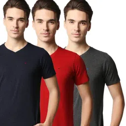 Basics Multicolor Slim Fit T-Shirt - Pack of Three-image-27