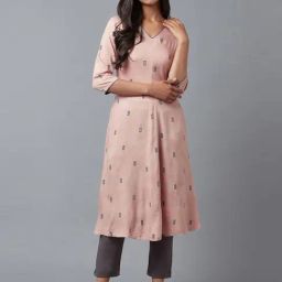 W Pink Printed A Line Kurta-image-72