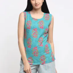 NEUDIS Blue Cotton Floral Print Top Shorts Set-picture-29