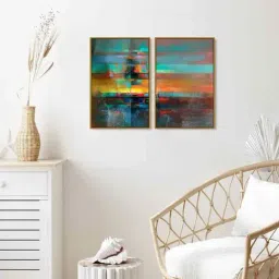 999Store Multicolor Vinyl Wall Painting Panel with Fibre Frame - Set of 2-15