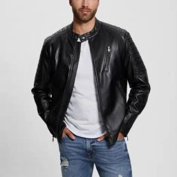 Guess Black Polyurethane Regular Fit Solid Jacket-9