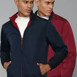 Allen Solly Maroon & Blue Cotton Regular Fit Reversible Jacket-28