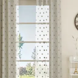 GM Sheer Embroidery White & Green Polyester 7 ft Eyelet Ring Top Door Curtain - Set of 1 PC-9