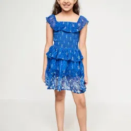 Global Desi Girl Royal Blue Floral Print Dress-image-10
