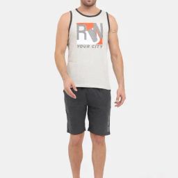 Masculino Latino White & Grey Regular Fit Printed Nightwear Set-image-55