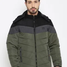 Duke Olive Regular Fit Colour Block Hooded Jacket-image-38