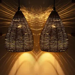 ExclusiveLane Brown Iron Handwoven Conical Hanging Pendant Lamp - Set of 2-image-74