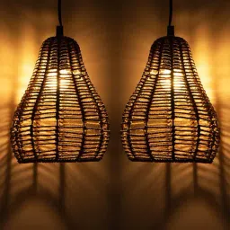 ExclusiveLane Brown Iron Handwoven Conical Hanging Pendant Lamp Band Rope- Set of 2-picture-40
