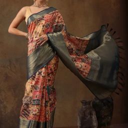 Silk Land Multicolored Silk Printed Saree With Unstitched Blouse-picture-0