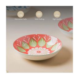 Nestasia Printed ¿Red & Green ¿Ceramic Round Plates - Set of 4 image 5