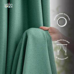 Urban Space Green Polyester Window Curtain with Eyelets & Tieback - Set of 2 (5 ft) image 4