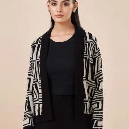 Akkriti by Pantaloons Black & Beige Jacquard Cardigan-image-47